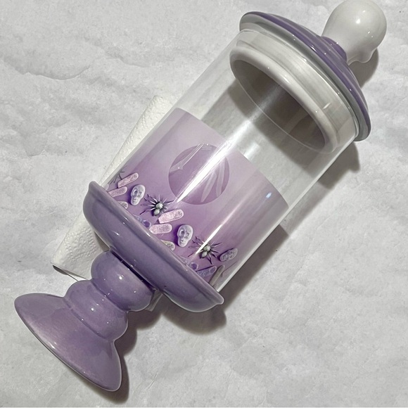 Cobwebs & Cauldrons Halloween Skeleton Glass Candy Jar Purple - Picture 6 of 12